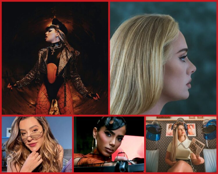 Foto: Montagem com fotos do Facebook de Adele, Gloria Groover, Lauana Prado, Anitta e Marília Mendonça