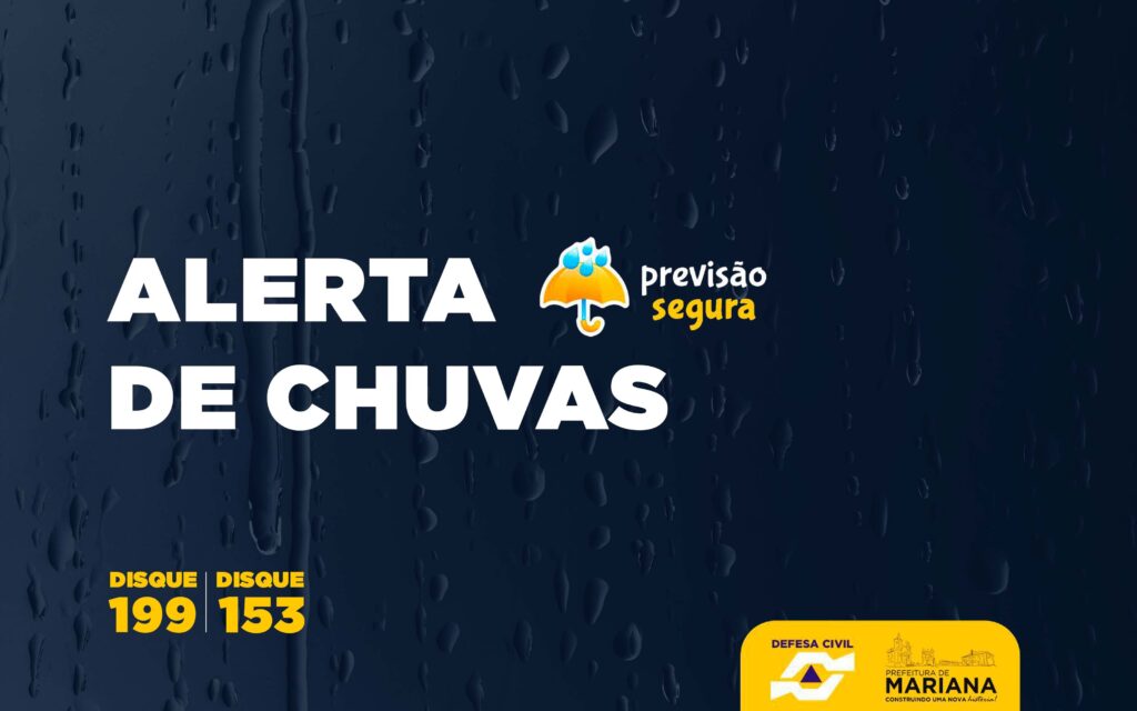 Prefeitura de Mariana alerta sobre chuvas fortes durante a semana
