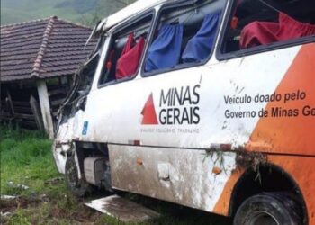 Micro-ônibus que transportava pacientes de Cataguases colide com barranco e cai na BR-267