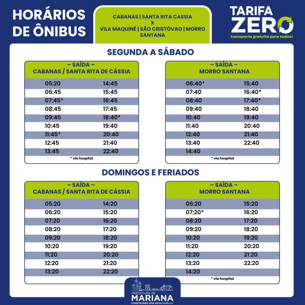 Tarifa Zero: veja os novos horários de ônibus em Mariana