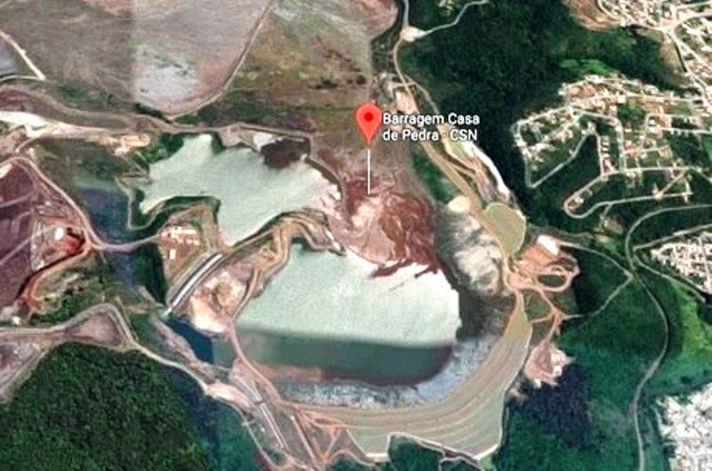 Barragem Casa de Pedra - CSN e as áreas adjacentes | Imagem: Google Maps