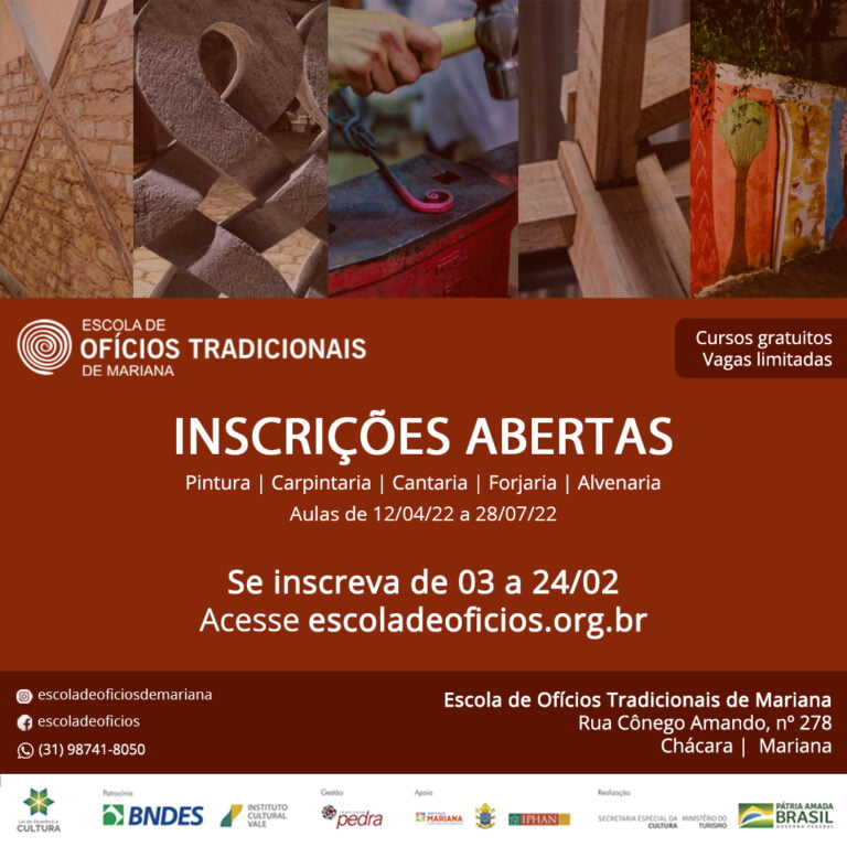 Escola de Ofícios Tradicionais de Mariana abre inscrições para cursos gratuitos
