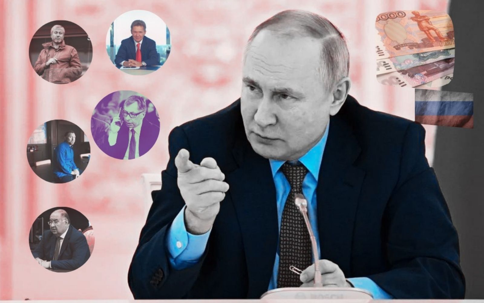 Vladimir Putin e oligarcas milionários russos. Foto: reprodução/Sputnik/Aleksey Nikolskyi/Kremlin via Reuters