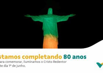 Cristo Redentor é iluminado de verde e amarelo em homenagem aos 80 anos da mineradora Vale