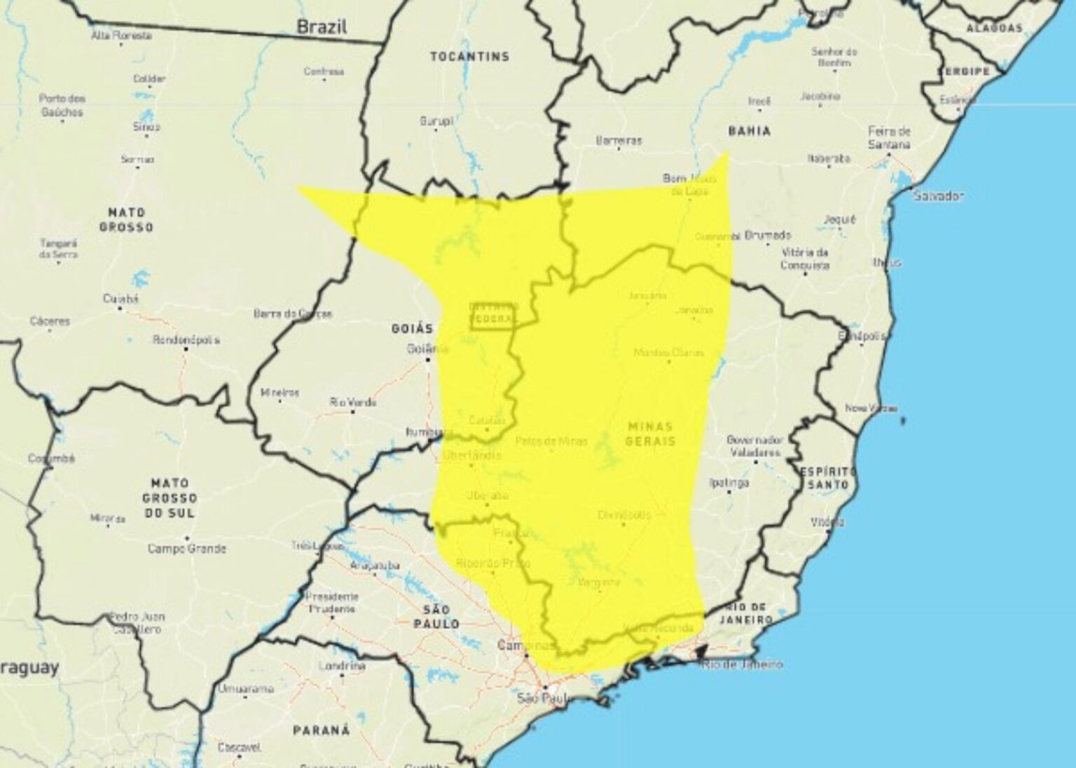 Inmet emite alerta de umidade baixa para 537 cidades em Minas Gerais