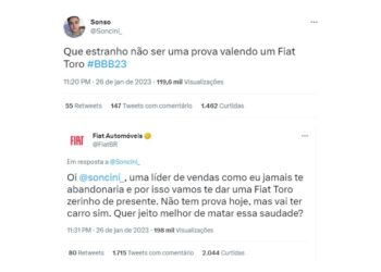 Homem ganha Fiat Toro zerado de presente após fazer Twitter durante prova do BBB23