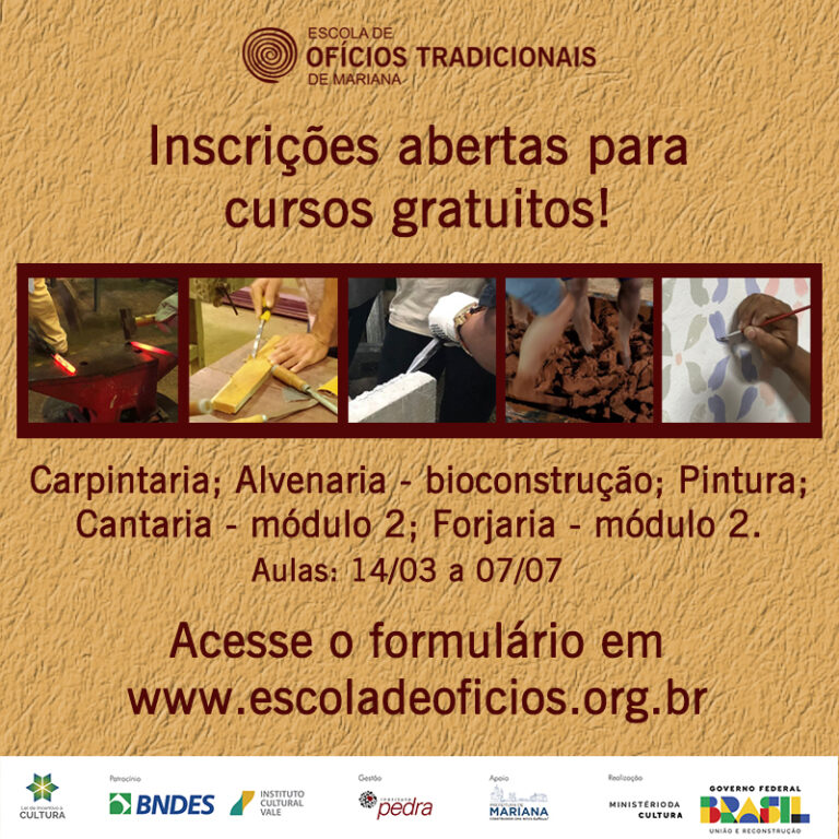 Escola de Ofícios Tradicionais de Mariana abre inscrições para 5 cursos gratuitos