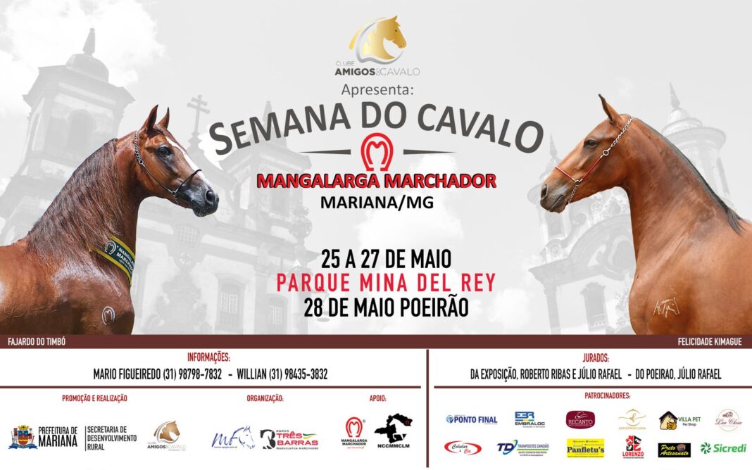 Vem aí a Semana do Cavalo Mangalarga Marchador, em Mariana-MG; confira a programação Vem aí a Semana do Cavalo Mangalarga Marchador, em Mariana-MG; confira a programação