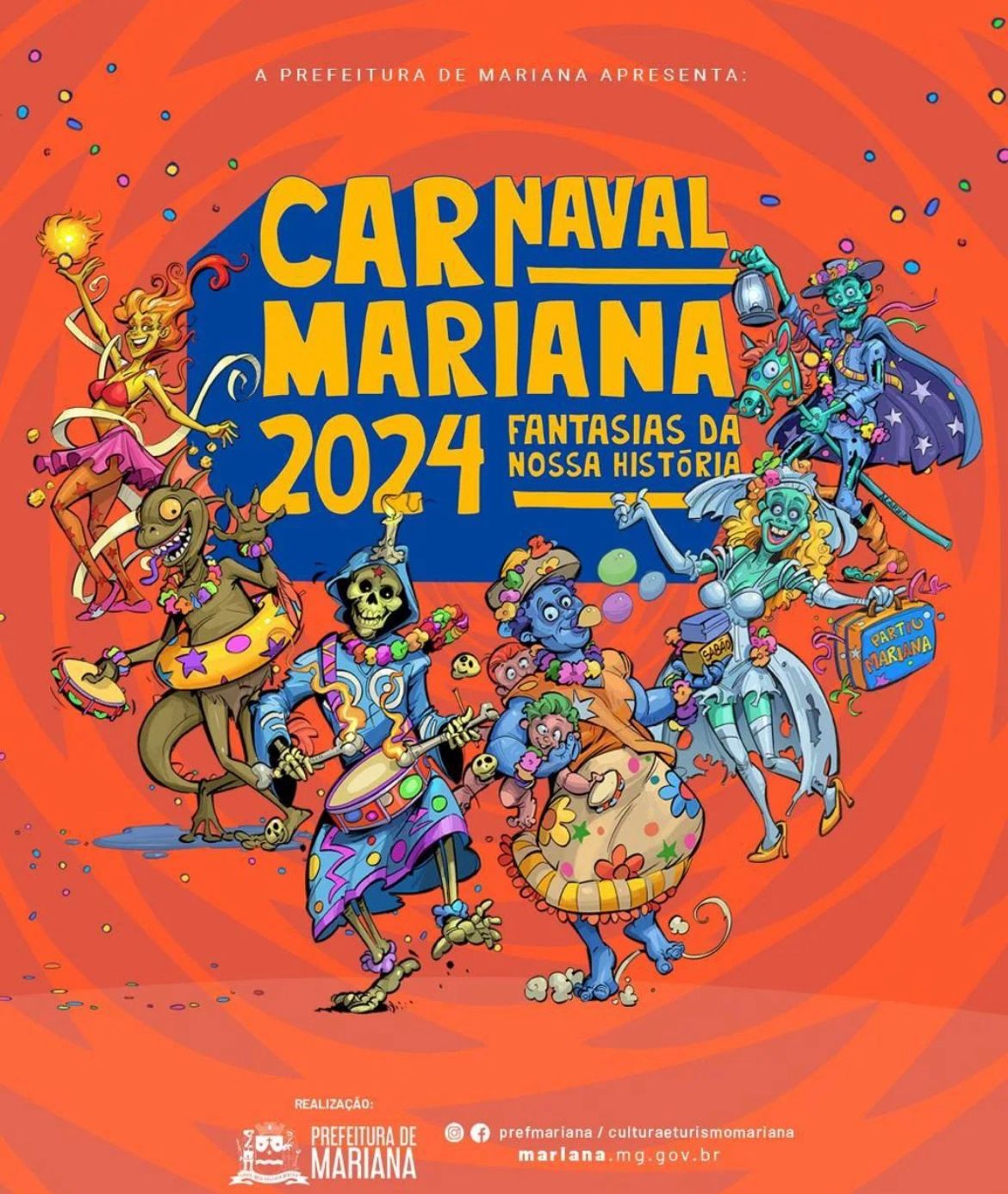 Flyer de Divulgação do Carnaval de Mariana 2024. Foto: Prefeitura de Mariana / Reprodução