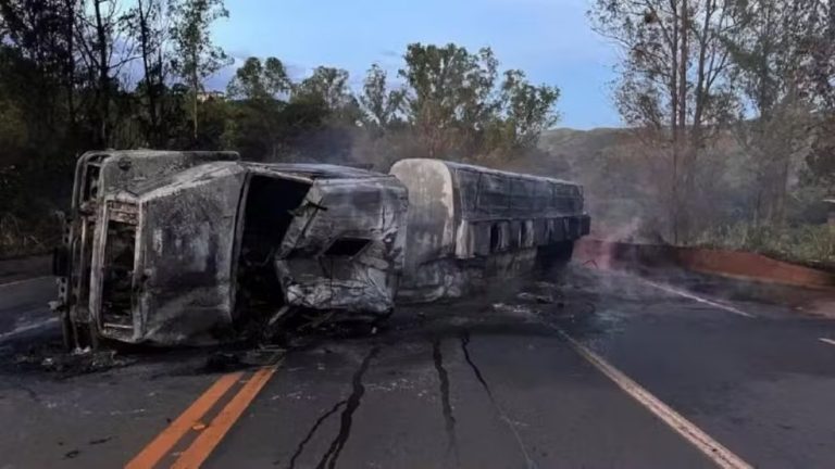 Itabirito: caminhão-tanque que pegou fogo transportava 25mil litros de Diesel S10 e 5 mil litros de Etanol