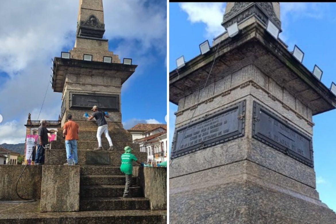 Monumento a Tiradentes em Ouro Preto é restaurado após vandalismo