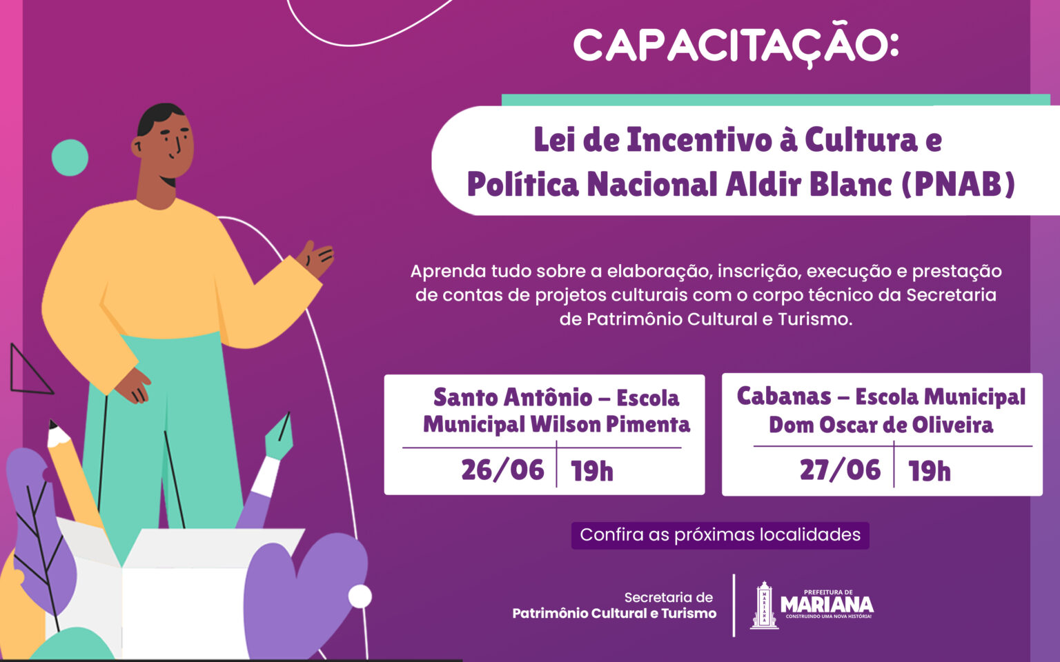 Mariana inicia capacitações gratuitas para agentes culturais com foco na PNAB e Lei Rouanet Mariana inicia capacitações gratuitas para agentes culturais com foco na PNAB e Lei Rouanet