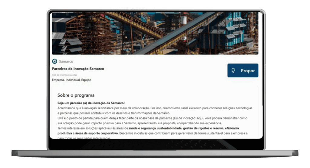 Samarco inaugura portal para centralizar propostas de inovação e facilitar parcerias estratégicas Samarco inaugura portal para centralizar propostas de inovação e facilitar parcerias estratégicas
