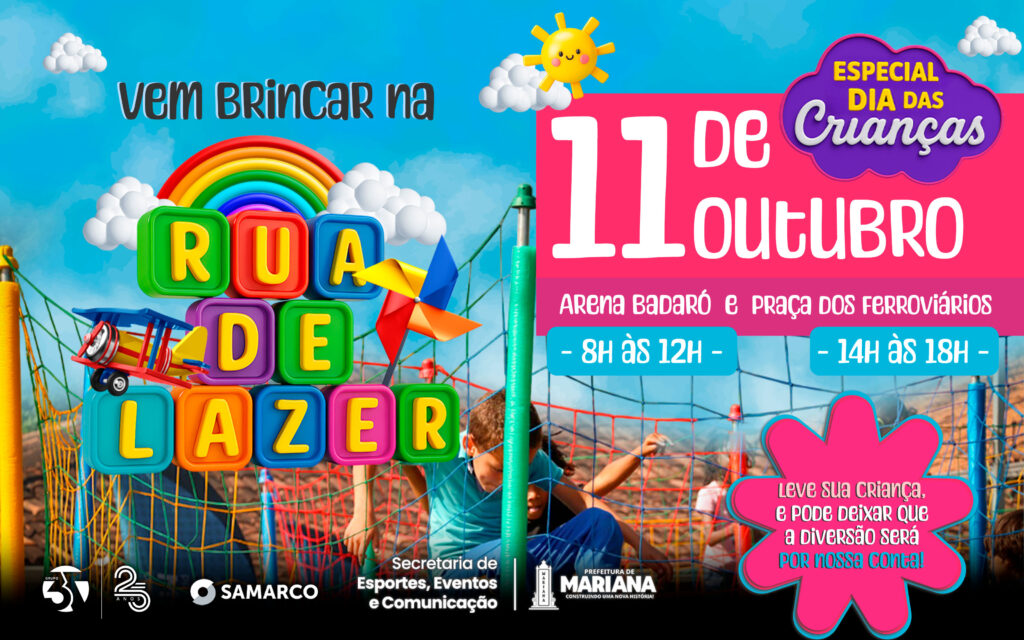 Mariana-MG: Ruas de Lazer terão edição especial do Dia das Crianças com música, teatro e diversão gratuita Mariana-MG: Ruas de Lazer terão edição especial do Dia das Crianças com música, teatro e diversão gratuita