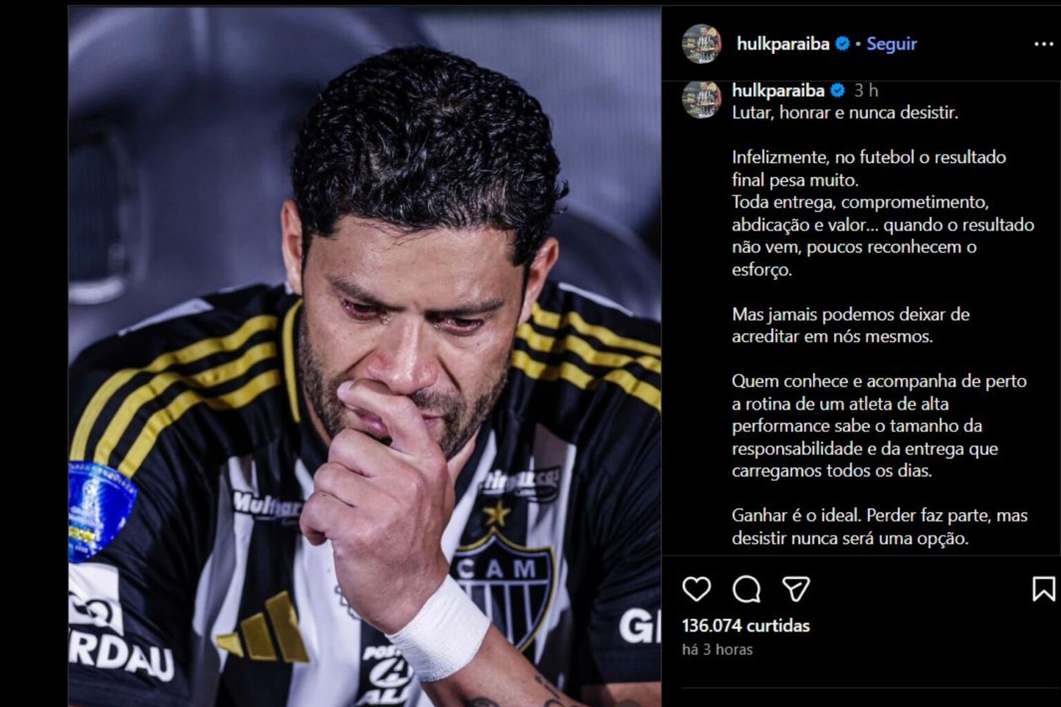 Ídolo do Atlético desabafa após vice na Sul-Americana: “Desistir nunca é uma opção” Ídolo do Atlético desabafa após vice na Sul-Americana: "Desistir nunca é uma opção"