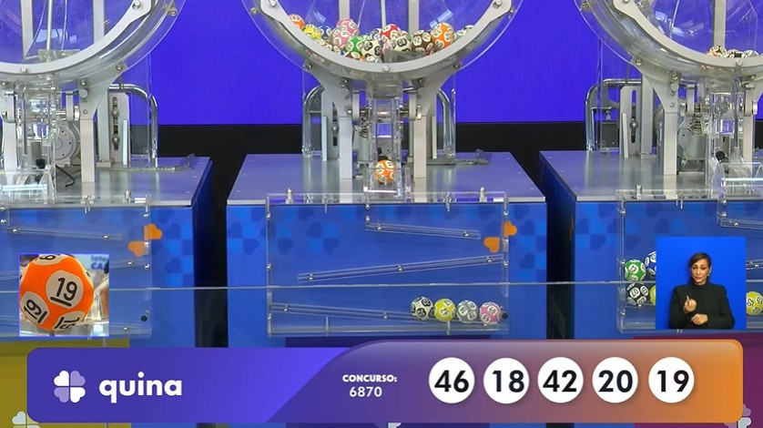 Números da QUINA 6870 de hoje: 18, 19, 20, 42, 46.