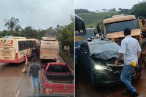 Acidente grave envolvendo 10 veículos interdita totalmente a BR-040 em Congonhas e causa congestionamento nos dois sentidos Acidente grave envolvendo 10 veículos interdita totalmente a BR-040 em Congonhas e causa congestionamento nos dois sentidos