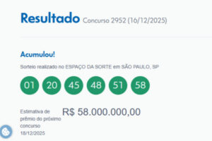 Resultado da Mega-Sena 2952 tem prêmio acumulado, que sobe para R$ 58 milhões Resultado da Mega-Sena 2952 tem prêmio acumulado, que sobe para R$ 58 milhões