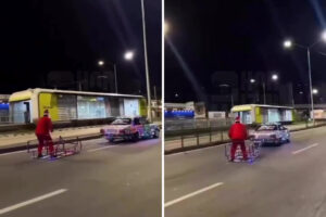 Papai Noel inova no transporte e surpreende motoristas na avenida Cristiano Machado, em BH Papai Noel inova no transporte e surpreende motoristas na avenida Cristiano Machado, em BH