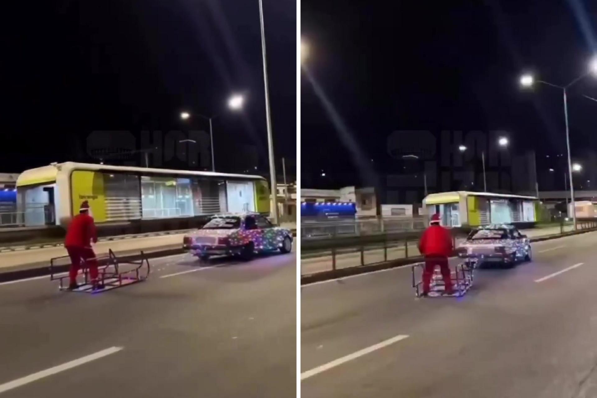 Papai Noel inova no transporte e surpreende motoristas na avenida Cristiano Machado, em BH