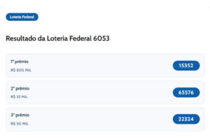 Resultado da Loteria Federal 6053 de hoje, sábado (28/03/2026)