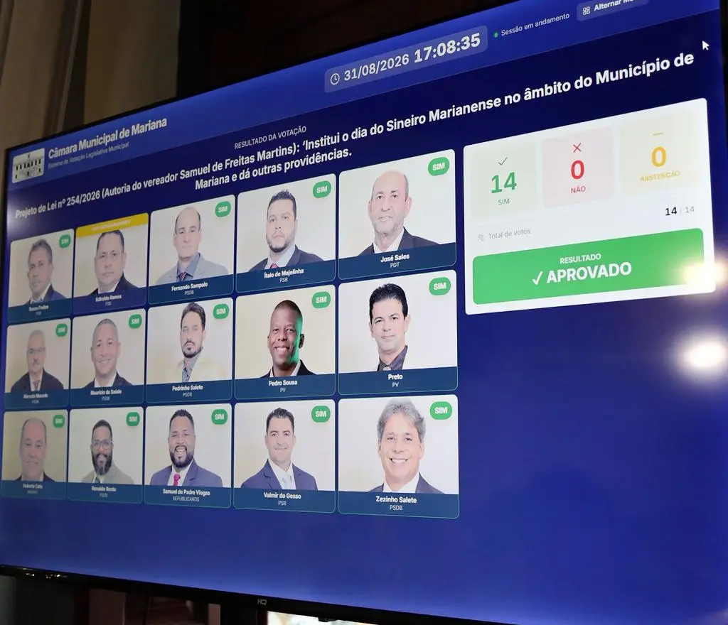 Câmara de Mariana estreia votação eletrônica e aprova quatro projetos